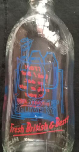 3 x Vintage 1980s British empty Milk Bottles with advertising, 1 pint size. - Picture 5 of 9