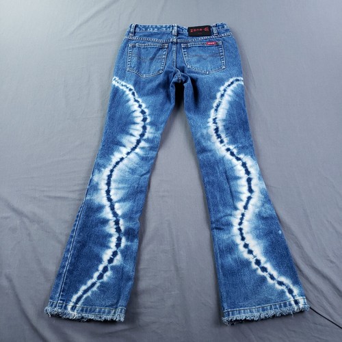 Zana Di Jeans Damen 3 blau Batik Fransen unten Schlag Bootcut Y2K Vintage - Bild 2 von 14