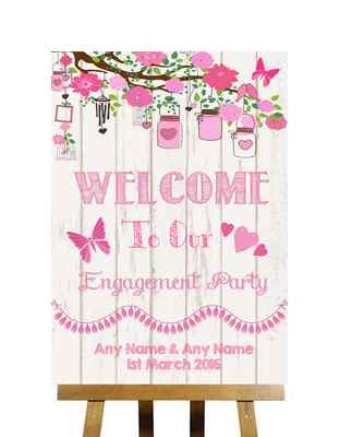 Baby Pink Black Damask Welcome To Our Engagement Party Personalised Wedding Sign