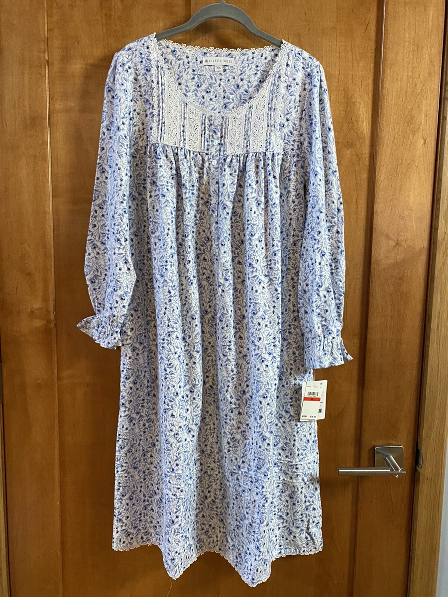 Eileen West Long Cap Sleeve Flannel Gown Size XS Nightgown | eBay