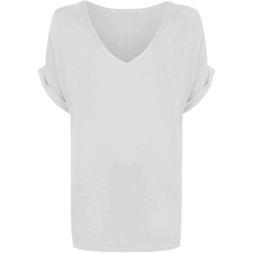Women Baggy Over sized Loose Fit Turn up Batwing Sleeve V Neck Top T shirt - Picture 6 of 26
