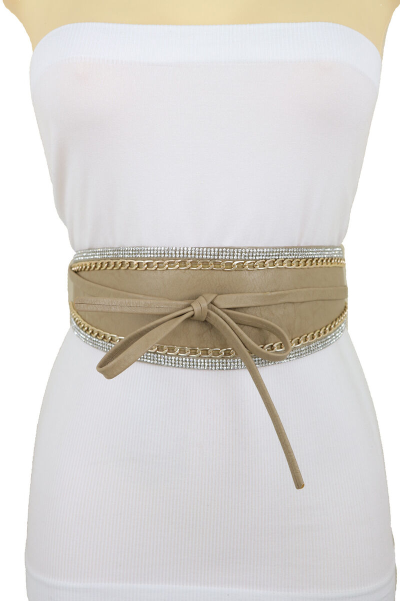 Women Camel Beige Wrap Around Wide Waistband Tie Kimono Women Camel Beige Wrap Around Wide Waistband Tie Kimono