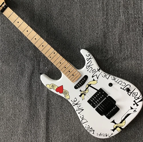 ST Electric Guitar White Cross Tremolo Bridge Black Hardware Maple Fretboard 22F