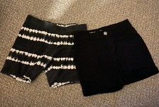 K5 2 Pair-Wonder Nation Girls Tie-Dye Blk/Wh Striped  Blk Shorts Size M 7/8 