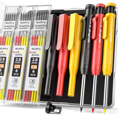 Nicpro 3 Pack Carpenter Pencil with Sharpener & Cap, Mechanical Carpenter with 