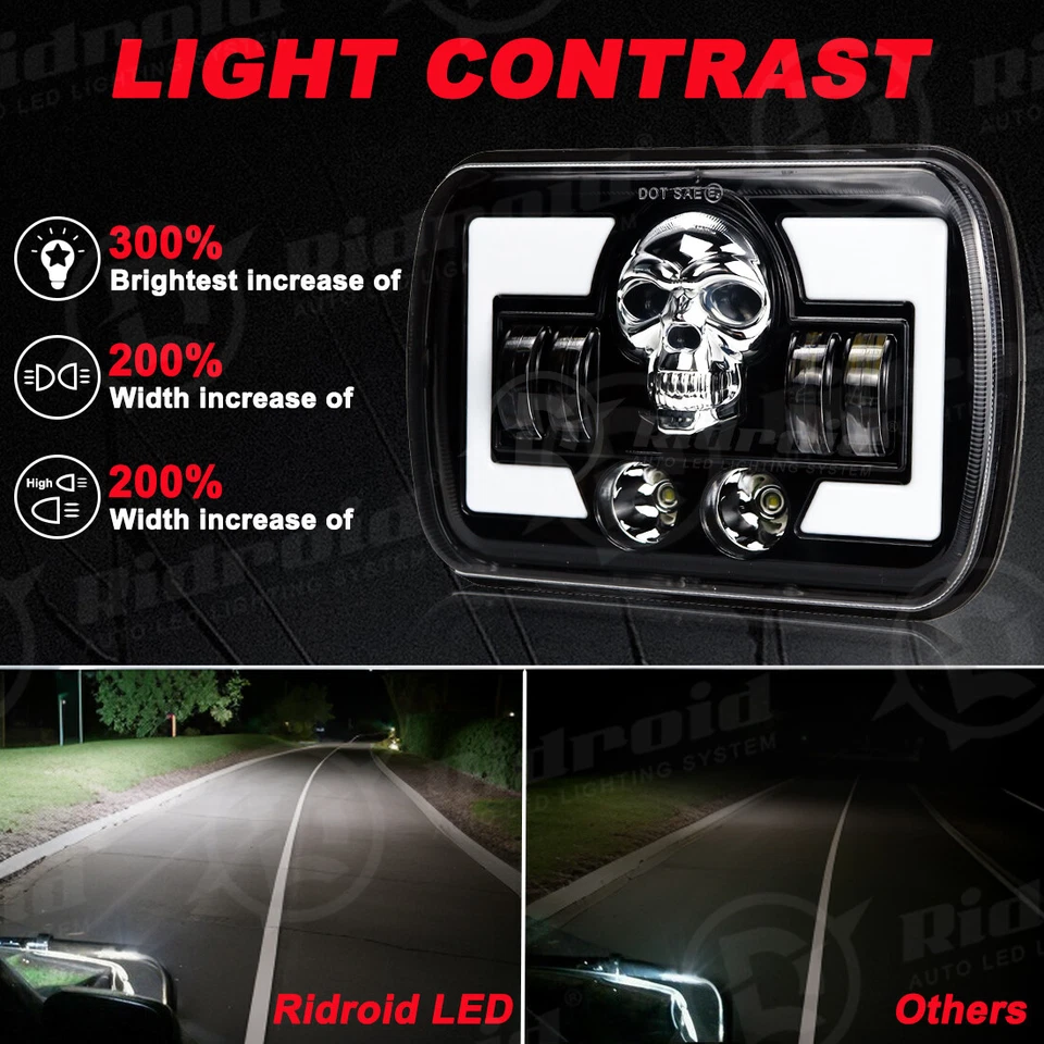 Faro LED 5x7" 7x6" 120W RGB haz alto/bajo para Dodge D150 D250 D350 Ram 50 H4 Foto 2 de 4