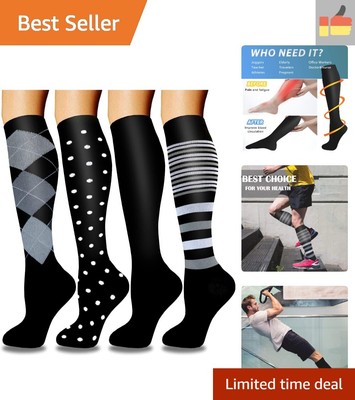 4 Pairs of Compression Socks for Men and Women, Colourful Support Stockings, ...