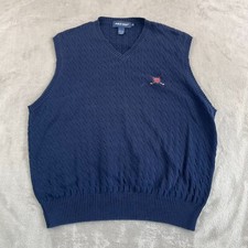 Vintage Polo Golf Ralph Lauren Cable Knit Sweater Vest Men XL Navy Blue Logo USA