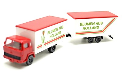 1:87 Wiking 426/5 Magirus 100 D7 Koffer mit Tandem Anhänger/Blumen aus Holland 