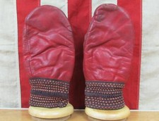 Vintage 1940s Wolverine Red Leather Winter Work Gloves Mittens Horsehide Medium