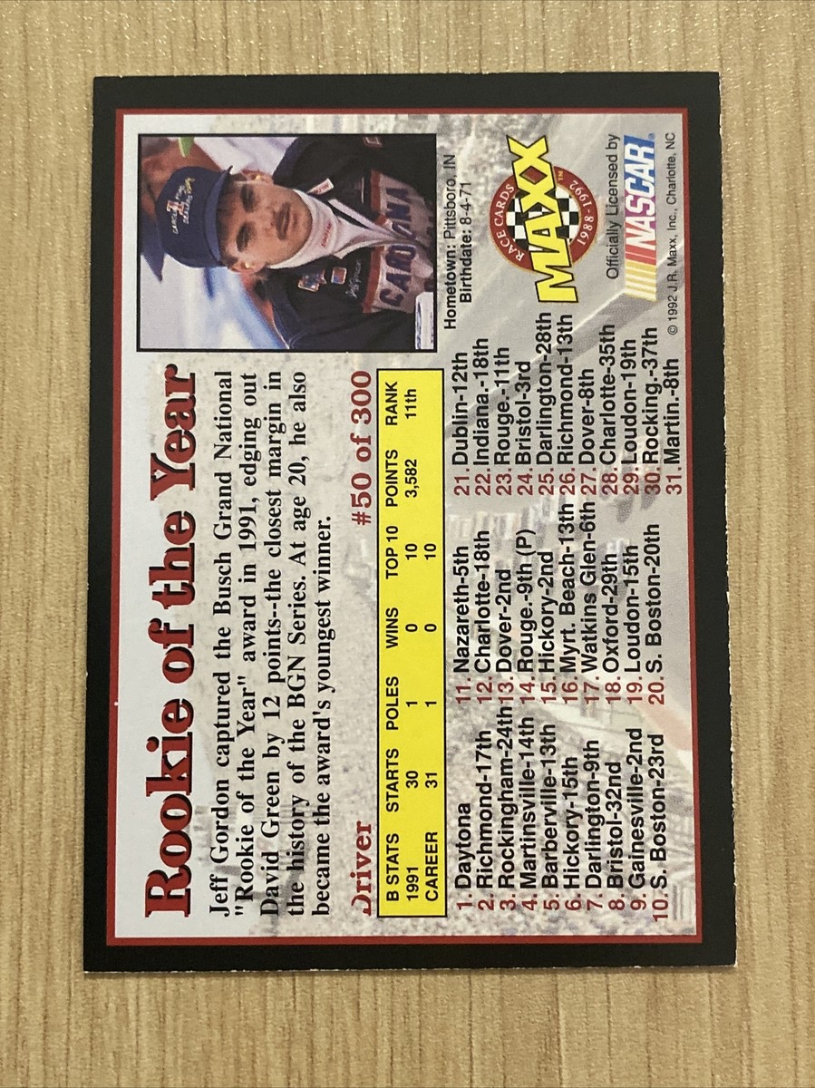 ごーどん JEFF GORDON ROOKIE of the Year BGN 1992 MAXX Black #50 RARE