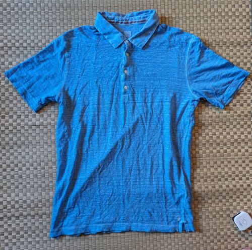 120% Lino Linen Polo Garment Dyed Blue Men's Size Large Made in ...