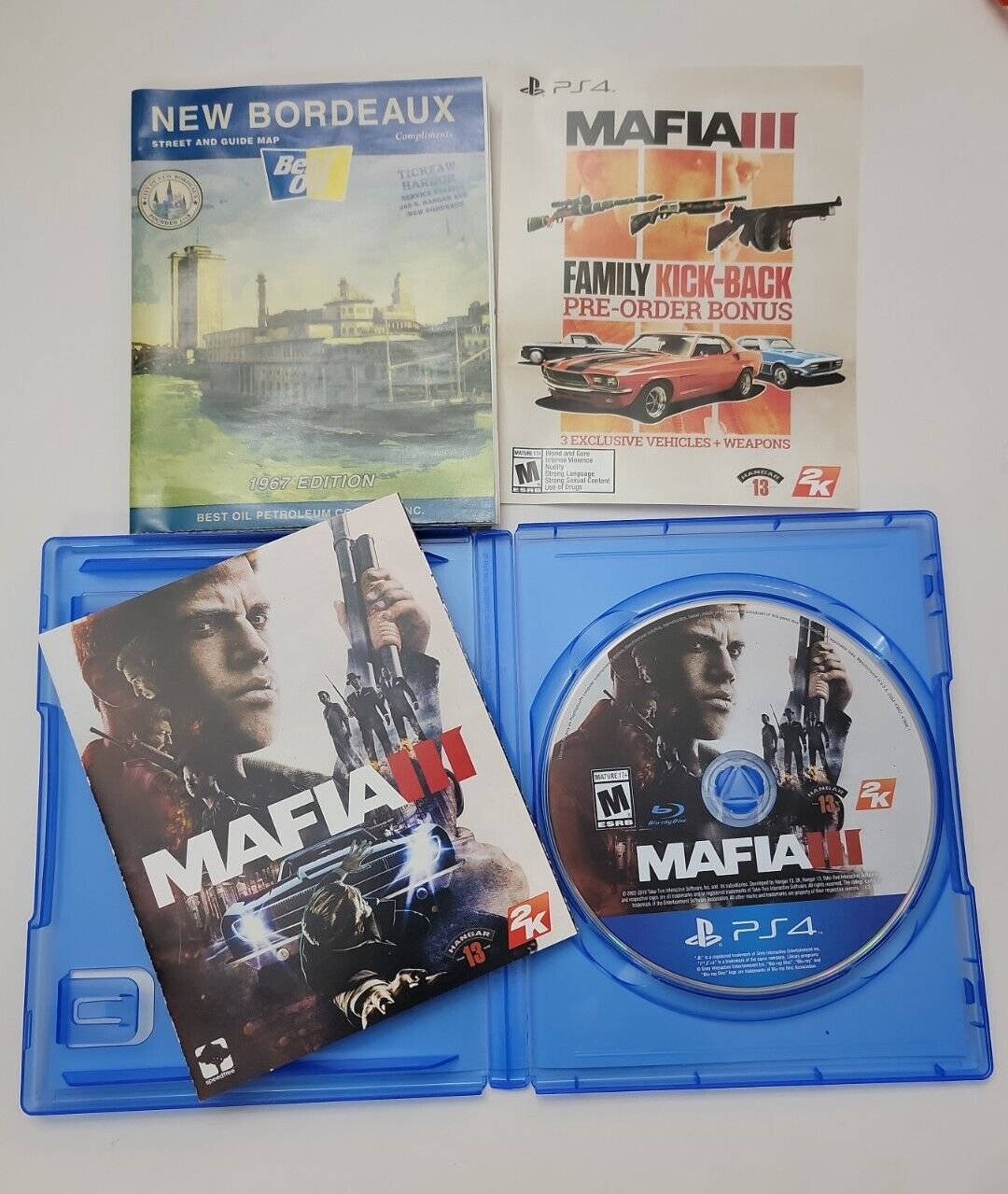 Mafia III Standard Edition (PlayStation 4, PS4) CIB w/ Map + Manual SHIPS  FREE 710425476662 