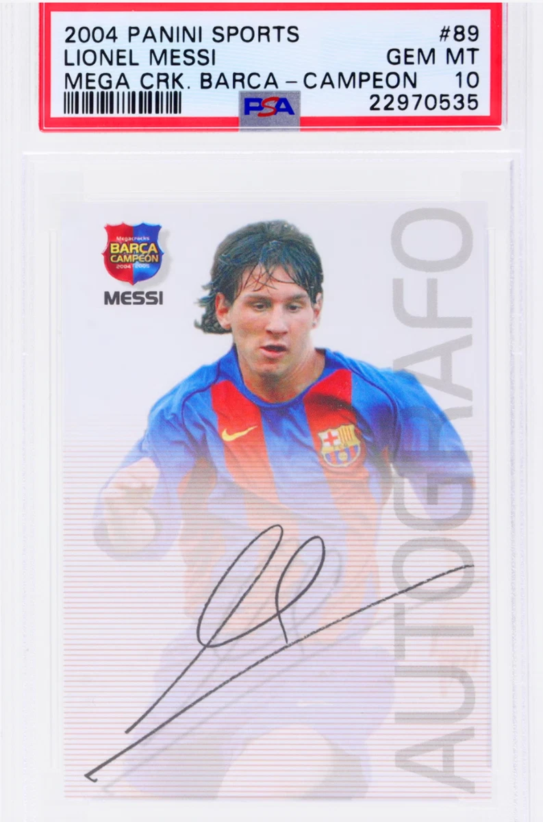 2004 PANINI SPORTS MEGACRACKS BARCA CAMPEON LIONEL MESSI #89 RC PSA 10