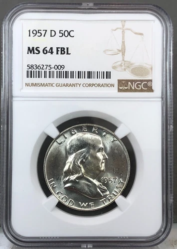 1957-D U.S. 50c Franklin Half Dollar NGC MS64 FBL