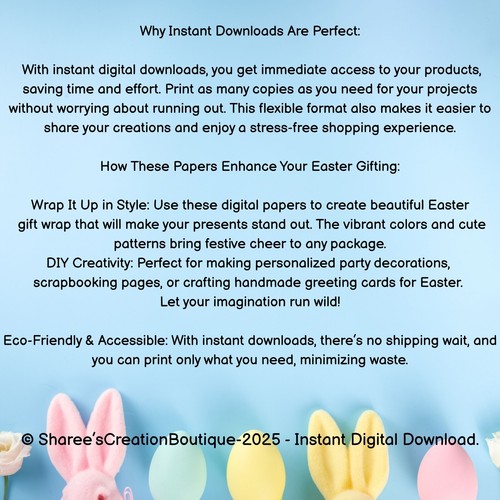 09 Instant Digital Easter Gift Wrapping Paper Adorable Patterns Fun & Festive - Picture 6 of 8