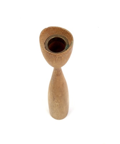 Mid C 11.5" Danish Modern Tulip Turned Teak Wood Candlesticks Candle Holder - Picture 2 of 8