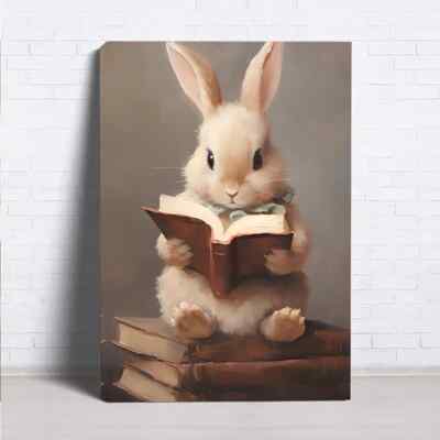 Vintage Easter Bunny Reading A Book Wall Art  Canvas Unframed/Framed