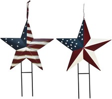 4th of July Metal Barn Star Yard Sign Outdoor Lawn Decor, Patriotic US Flag Star