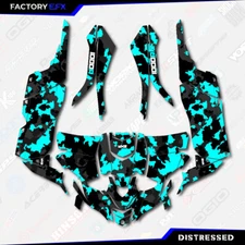 Black & Cyan Distressed Camo Graphics kit fits Yamaha YXZ 1000R 2019-2024 Decals