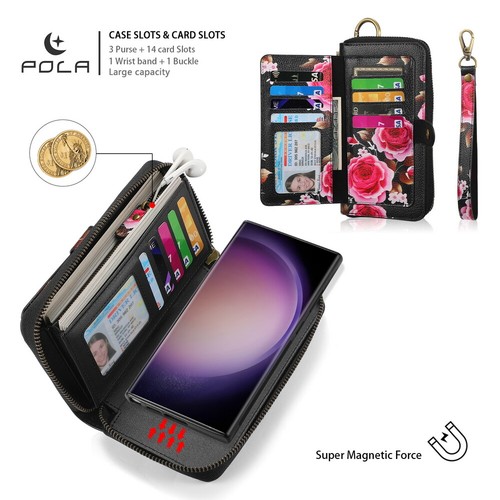 Large Capacity Wallet Handbag Removable Phone Cover For Samsung S22 S23 S24 Case - Picture 16 of 84