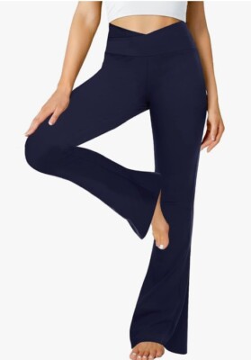 Esoft flare yoga Pants Women, Crossover Soft Bootcut Leggings, Navy Blue,  Small
