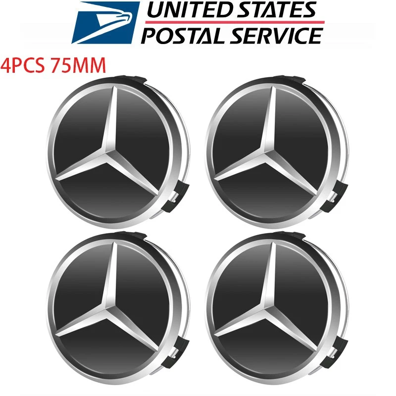 4PCS FOR Mercedes Benz Black Chrome 75MM Wheel Rim Center Hub Caps AMG Upgrade - Изображение 2 из 4