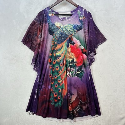 Vintage Michael K Dress Womens L Purple Crochet Peacock Y2K Beachy Lace  Sleeves | eBay
