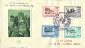 ARGENTINA 1960 FDC  Airmail United Nations Day  overprint  World Refugee Year