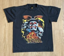 EASYRIDERS vintage 1980s 3D EMBLEM t shirt TRIPLE SKULL biker MOTORCYCLE Harley