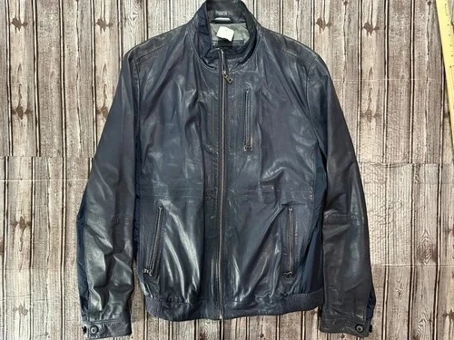 HUGO BOSS Leather Outer Shell Blue Coats, Jackets & Vests for Men