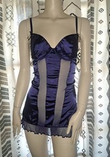 Seduction By Frederick's Of Hollywood Babydoll Blue Satin Mesh Medium Underwired