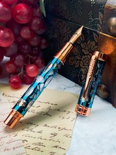 Stylo plume Conklin Endura Deco Crest démo bleu or rose plume taille variation + encre