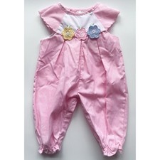 Baby Girl's Vintage One Piece Pink Pinstripe Floral Romper Size 3-6 Months