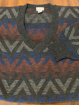 Vtg Neiman Marcus V Neck Pure Wool Aztec Sweater Large Coogi Style
