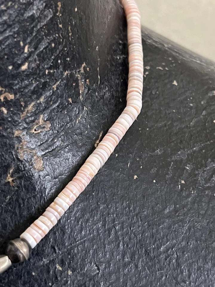 "Collar de cuentas Heishi de colección de plata de ley 925 turquesa y pequeño concha de Puka 14""" Foto 4 de 4