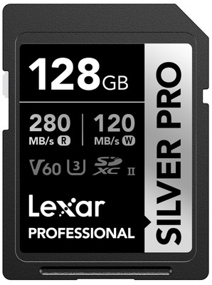 Lexar Professional Silver PRO SDXC UHS II Card 128GB 280MBs Read 120MBs Write