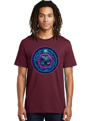 Alien-In-Neon-Circle Mens Graphic Tee, 100% Cotton, Casual Summer Wear