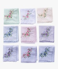 Embroidered Floral Handkerchiefs Set 9 New 100 Cotton Mothers Women  s Gift Set