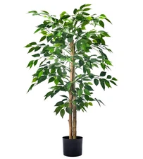 4FT Artificial Ficus Trees with Realistic Leaves and Natural Trunk, Faux Ficu...