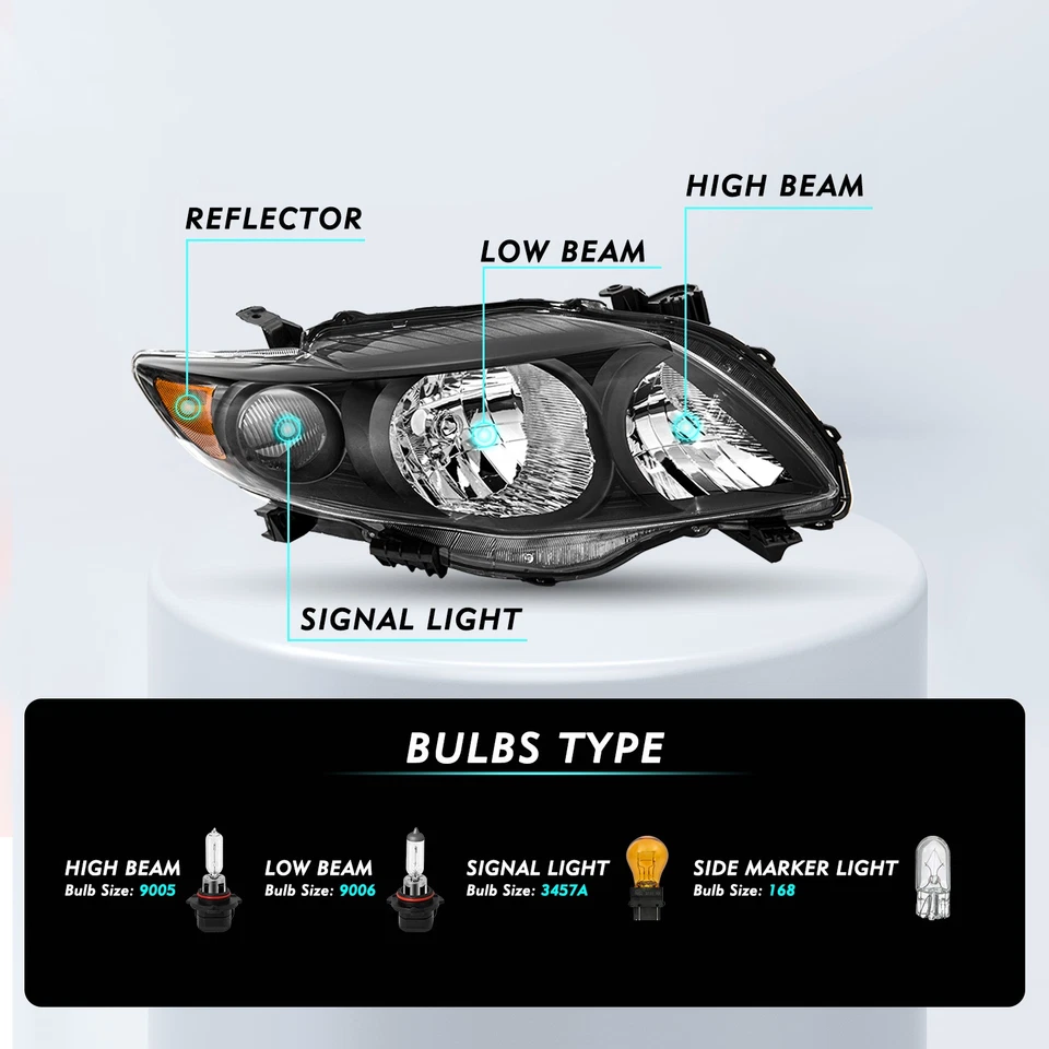 Par de faros de repuesto negros para Toyota Corolla 2009 2010 09-10 Foto 3 de 4
