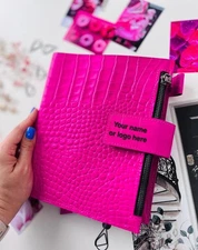 HotPink Leather notebook cover A5 big binder 6 rings. Leather planner binder A5.