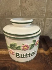 Vintage Original Ceramic Butter Bell Crock by Tremain Pink Embossed Floral EUC