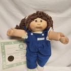 Vintage 1984 Cabbage Patch Kids Doll - Brown Yarn Hair & Blue Corduroy Outfits