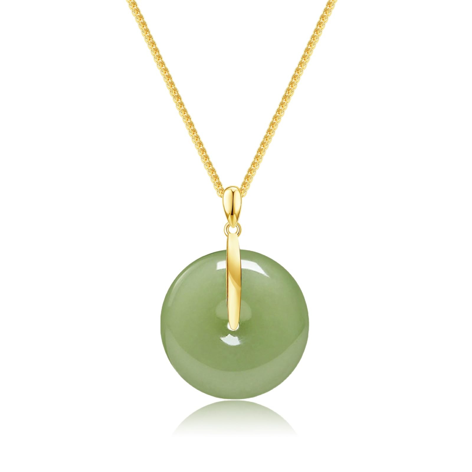 Natural Hetian Jade Pendant Safe Buckle Necklace, Green Donuts Jade 25mm Jade...