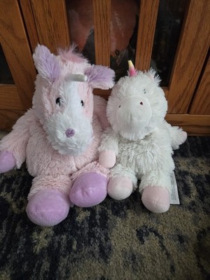 Pair Unicorn Warmies Microwavable Plush Pink 14''-White 10'' Huggable Soother EUC