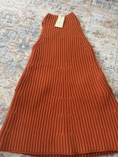 Stella McCartney Rust Wool Ribbed Sleeveless Knit Mock Neck Sweater Size 40
