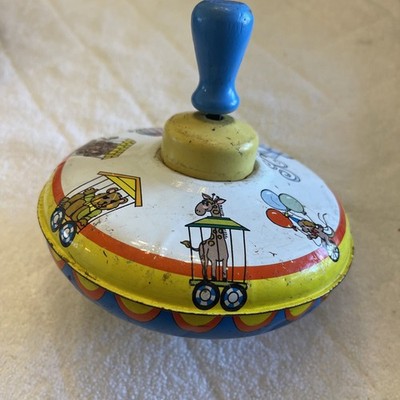 Vintage Ohio Art Metal Spinning Top With Animals Works