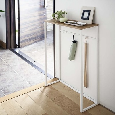 Yamazaki Konsolentisch Dielentisch Flurtisch Metall mit Holzablage 4 Haken 80cm