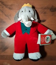 Vtg Babar the Elephant Plush Stuffed Animal Gund 1988 14" Red Suit